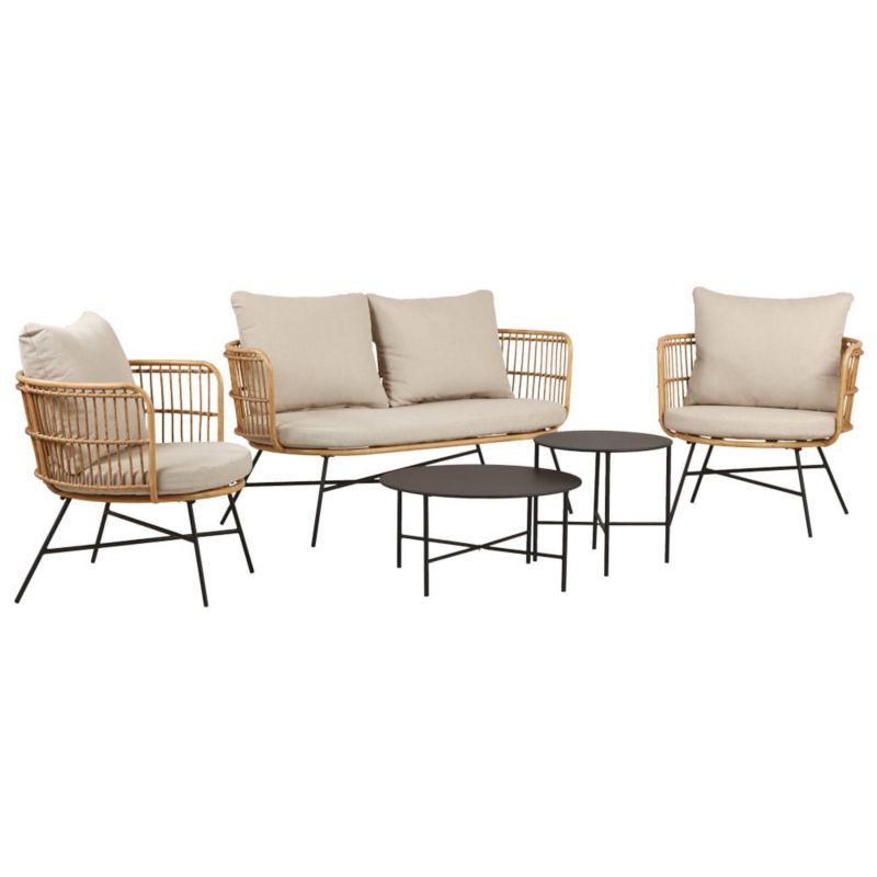 Zestaw Mebli Ogrodowych Mirpol 4 os Stal Malowana Proszkowo Ręcznie tkany Rattan, Beżowy 1 szt.