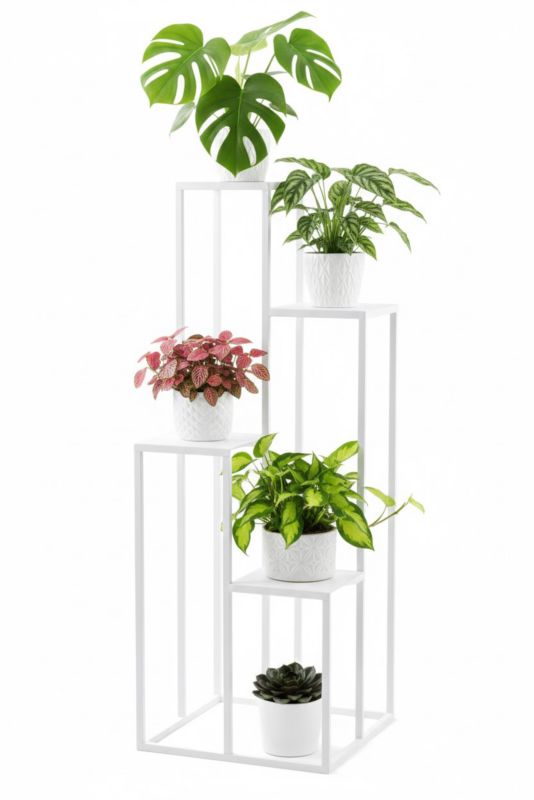 Kwietnik stojący JAKPOL stojak na 4 kwiaty Loft 112cm metalowy wysoki biały 1 szt.