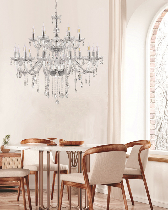 Przezroczysta lampa wisząca kryształowa do salonu CRISTALLO chrom E14