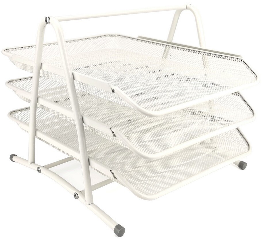 Zestaw 3 półek na dokumenty Leviatan, A4, druciany, perłowy