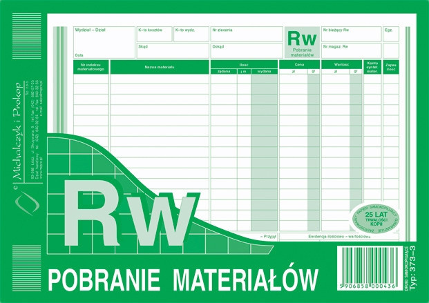 Druk akcydensowy RW Pobranie materiałów MiP 373-3, A5, wielokopia, 80k