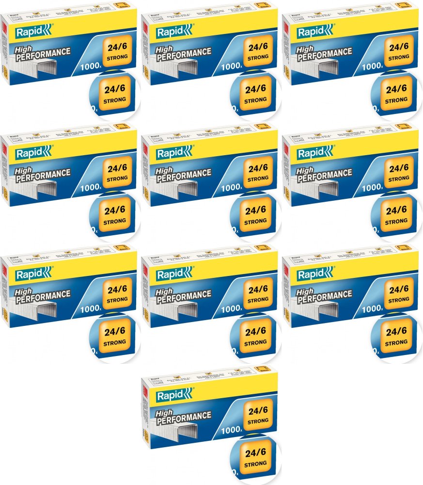 10x Zszywki Rapid Strong, 24/6 1M, 1000 sztuk, srebrny