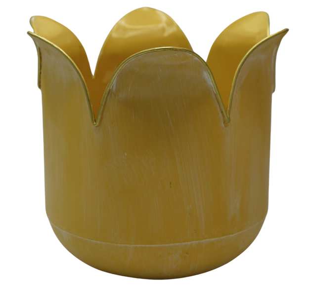 Doniczka kwiat metalowa żółta 36x36x26