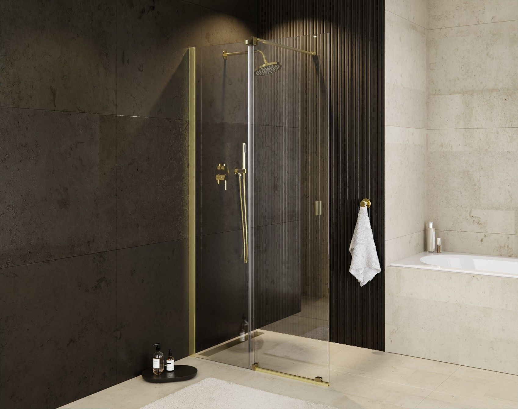 Besco Vayo Gold ścianka prysznicowa walk-in 130 cm złoty połysk/szkło przezroczyste VYG-130-200C