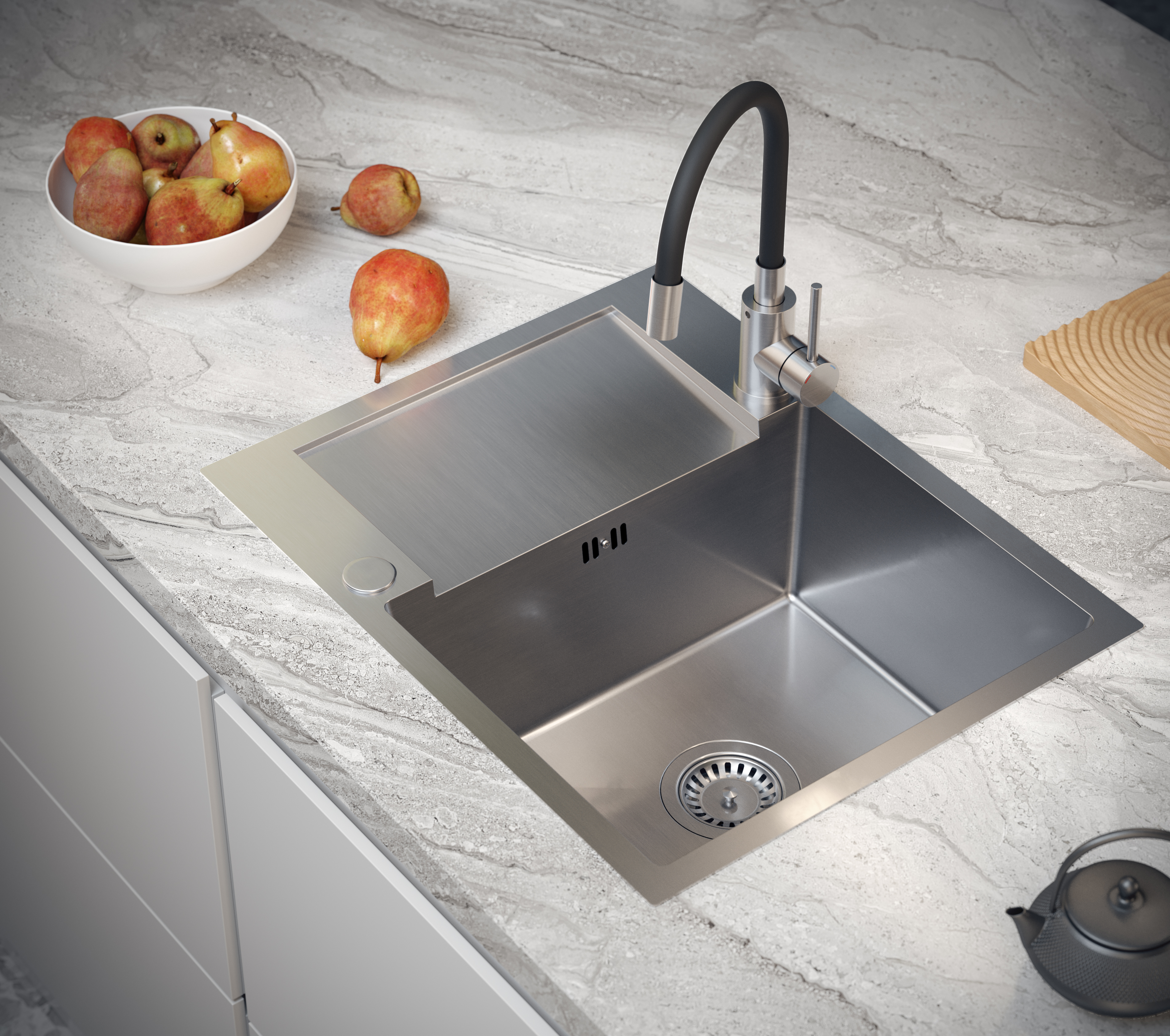 Quadron Luke 116 zlewozmywak 60x48 cm z baterią kuchenną Maggie stal szlachetna/czarny ZH6048BS_3323503BL - Wysyłka w 24h