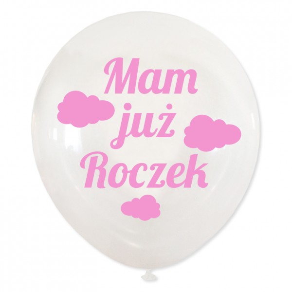 Balony transparentne na Roczek dla dziewczynki, różowy, 5 szt.