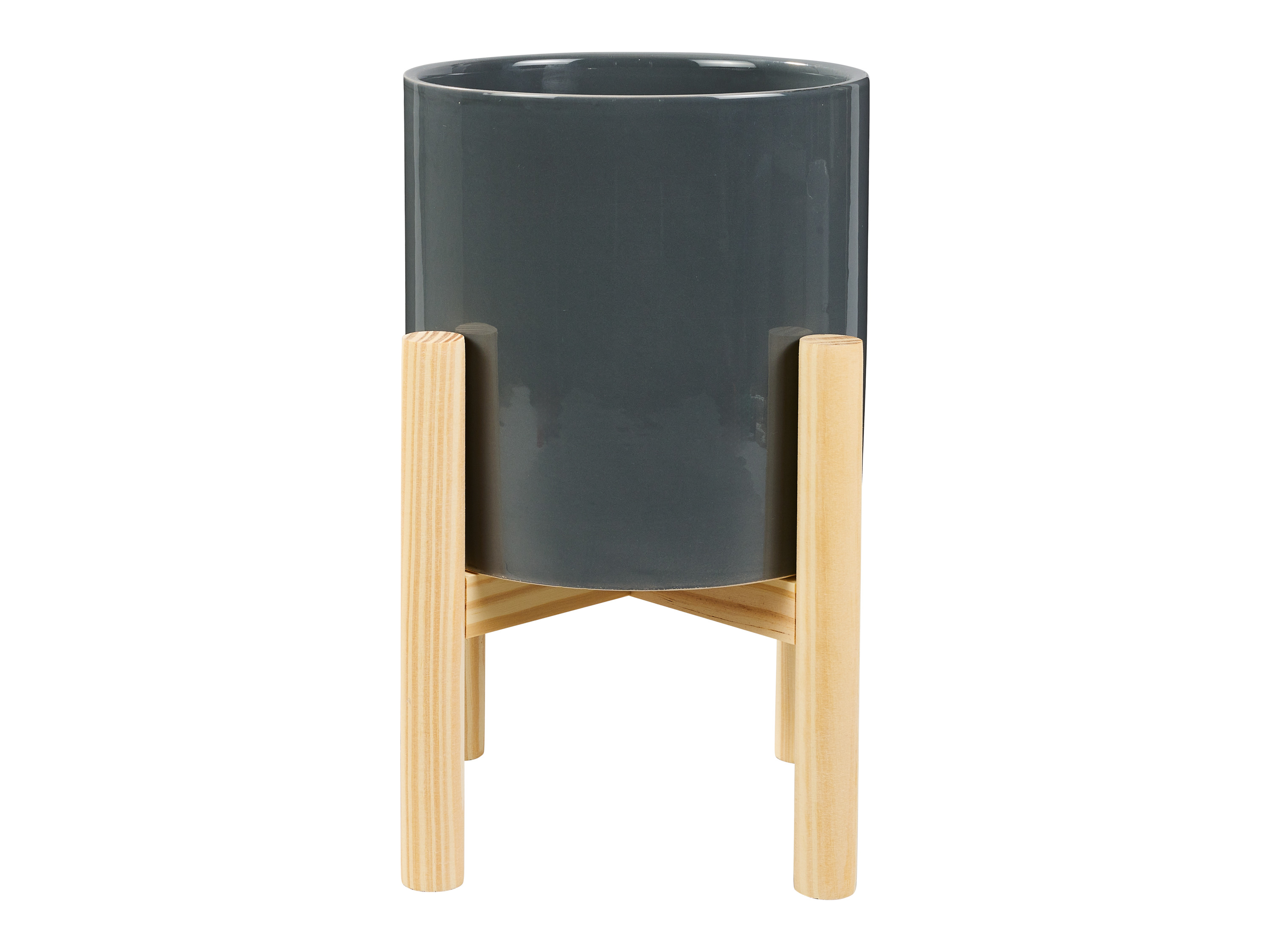 Livarno home Osłonka na doniczkę ze stelażem, z ceramiki i drewna sosnowego Ciemnoszary