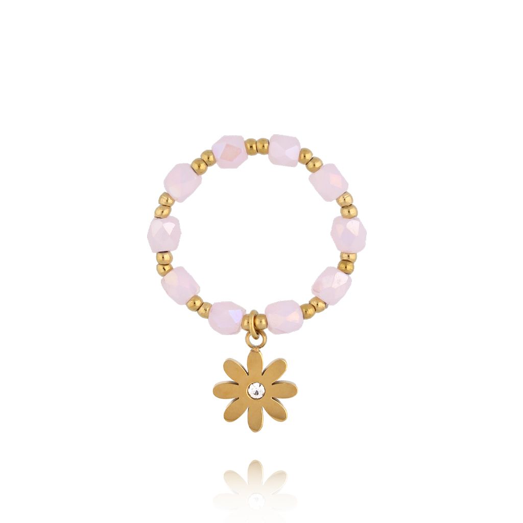 Pierścionek elastyczny różowy z kwiatkiem PTW0529