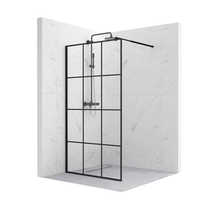 Ścianka prysznicowa SEVANTE KATLA 120x195 Walk-In czarna 1 szt.