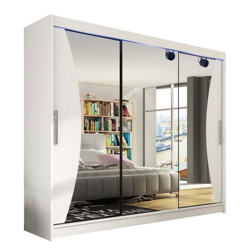 Szafa MIRJAN 24 z drzwiami przesuwnymi Aston IV z oświetleniem RGB biały/lustro 1 szt.