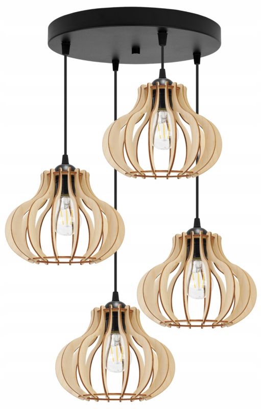 Lampa sufitowa wisząca Light Home LH Timber 4x E27 60W okrągły klosz owalny czarny 1szt.