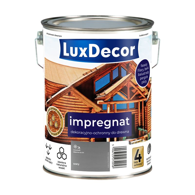 Impregnat dekoracyjno-ochronny do drewna LuxDecor, szary, 9 l, 1 szt.