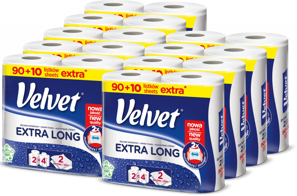 9x Ręcznik papierowy Velvet Extra Long, 2-warstwowy, 2x19.8m, w roli, 2 rolki, biały