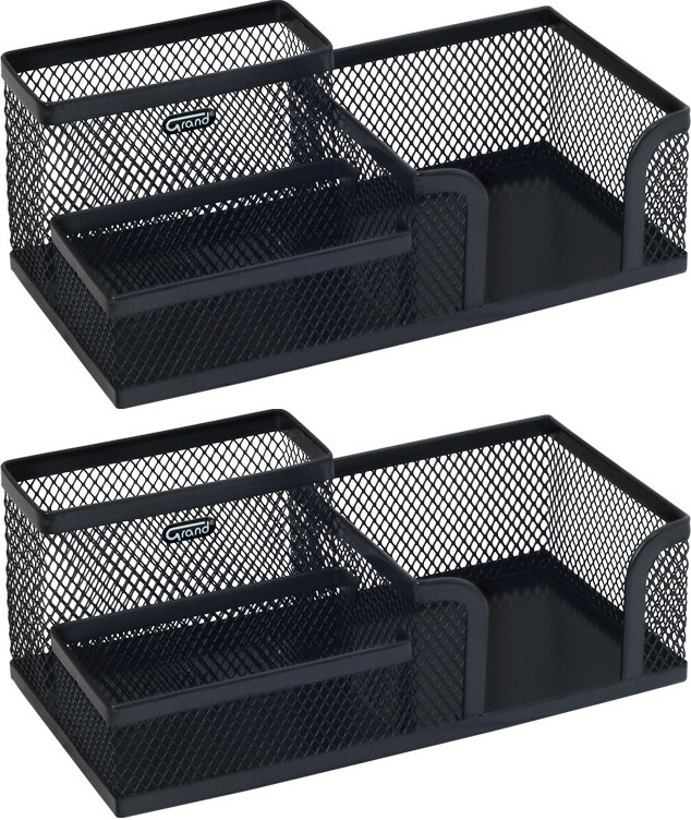 2x Przybornik na biurko Grand MW-218/GR-093, metalowy (druciany), 3 przegrody, 100x103x202mm, czarny