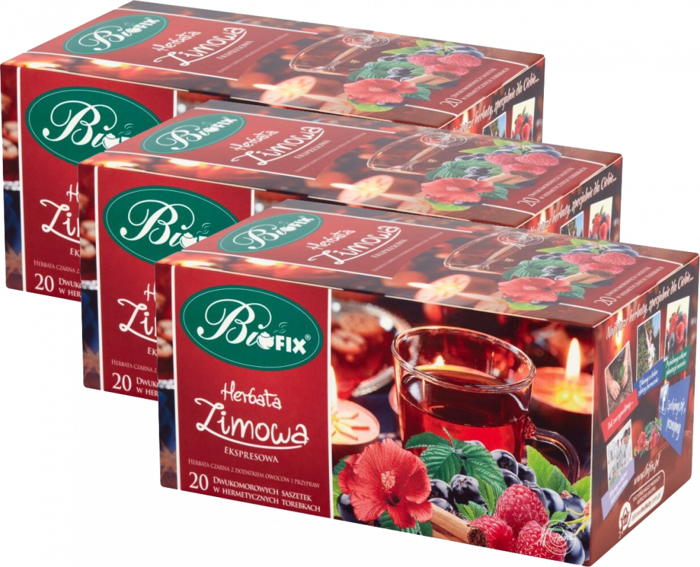 3x herbata czarna aromatyzowana w kopertach BiFix Zimowa, 20 sztuk x 2g