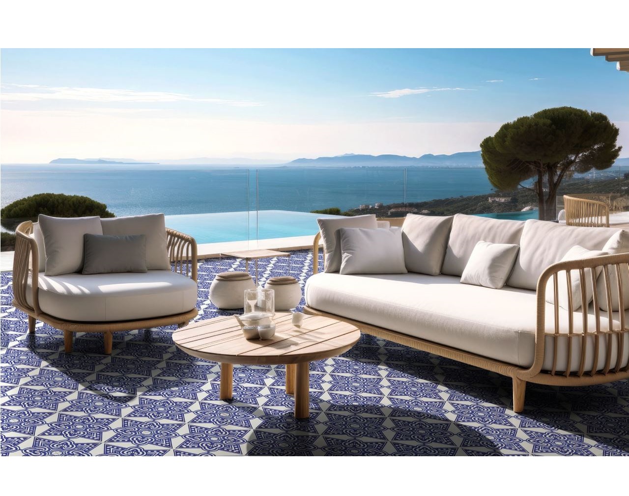 Savoia Vietri Decoro Rosebery Lucido dekor ścienno-podłogowy 22x22 cm biało-niebieski