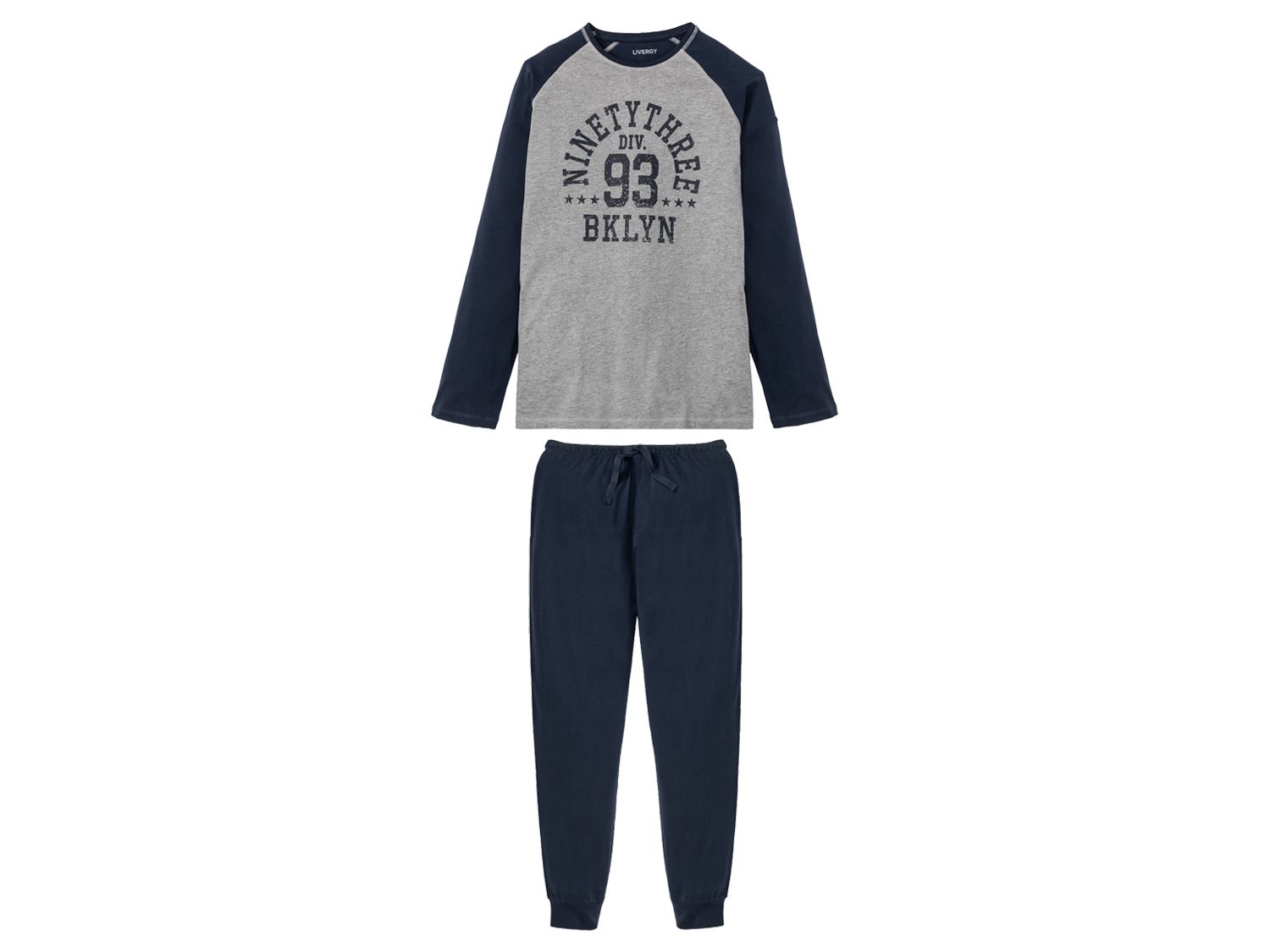 Livergy Piżama męska z bawełny Szary/granatowy, M 48/50