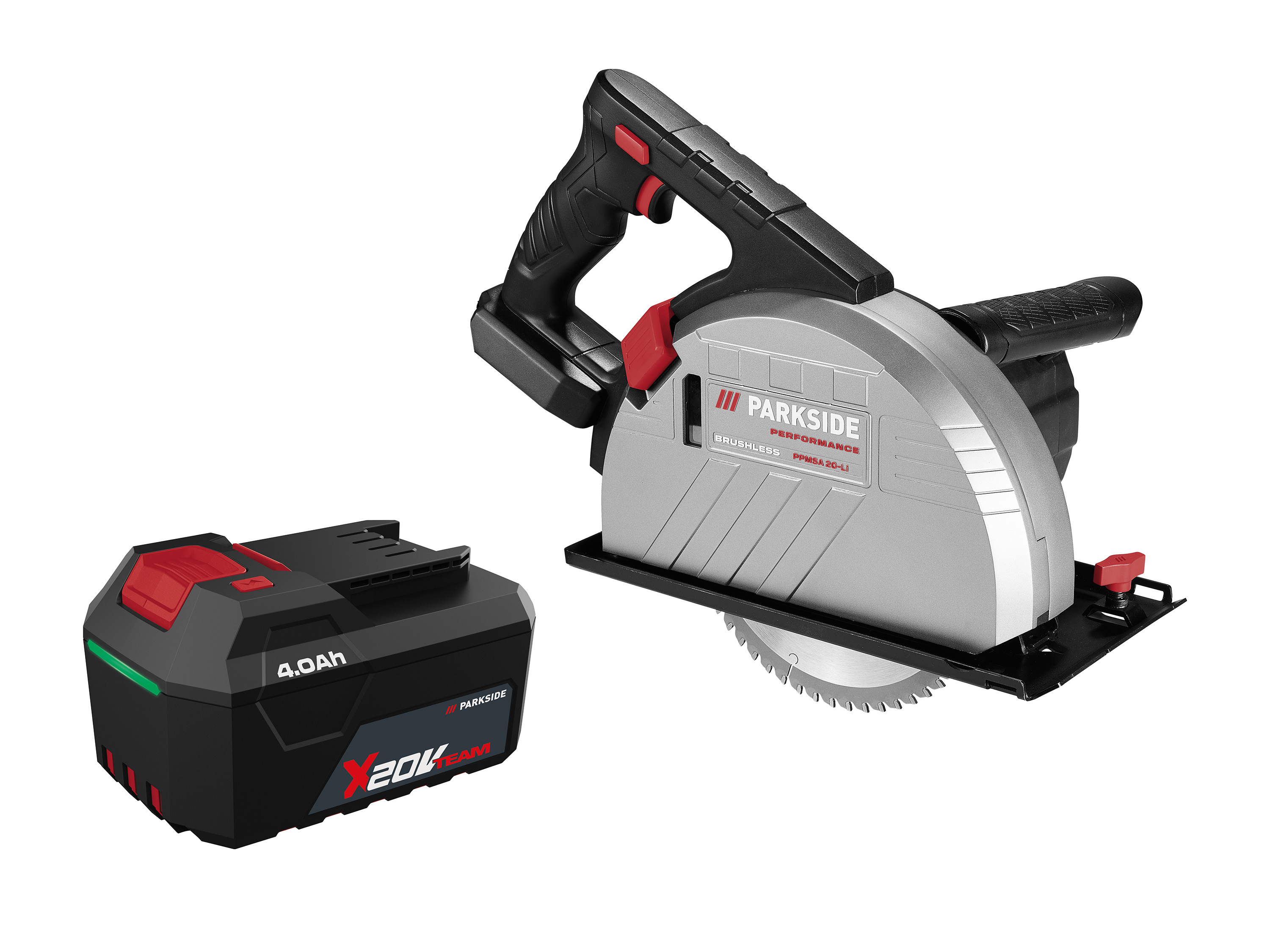 Parkside Performance Zestaw Akumulatorowa piła tarczowa do cięcia metalu, 20 V z akumulatorem litowo-jonowym, 4 Ah