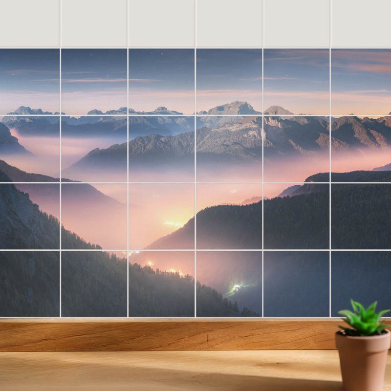 Naklejki na płytki Wallfluent 20x20 cm Górski krajobraz o zmierzchu szybka renowacja 24 szt.