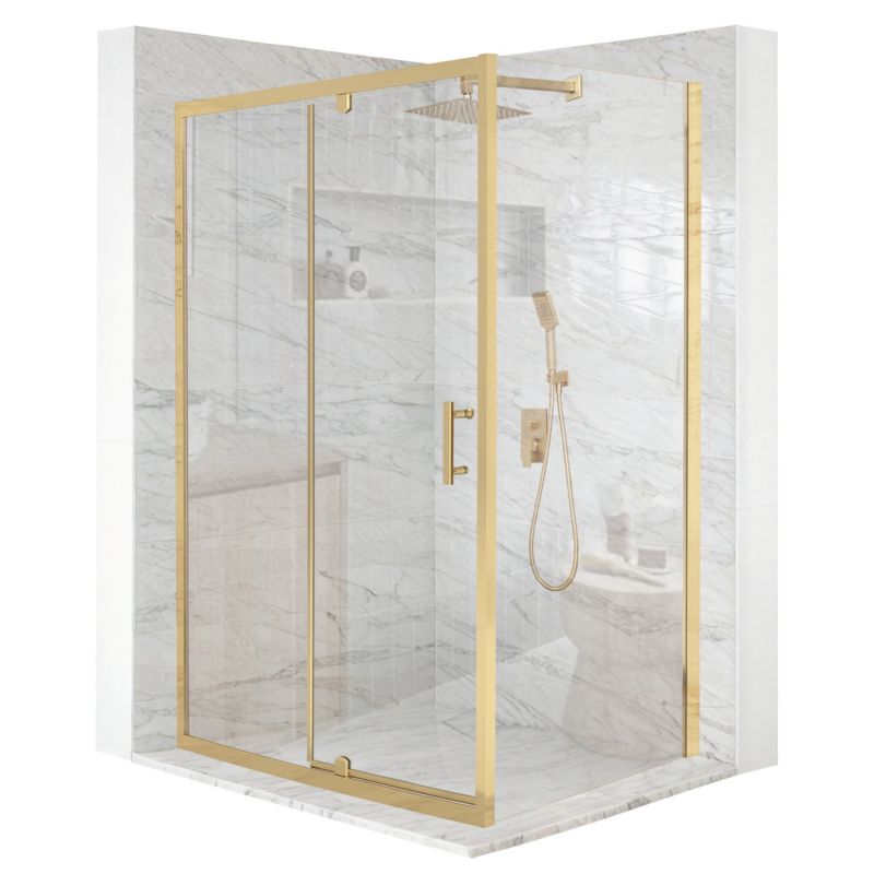 Kabina prysznicowa prostokątna TECHGLOBE uchylna złota 100x80 szkło 6mm + powłoka 1 szt.