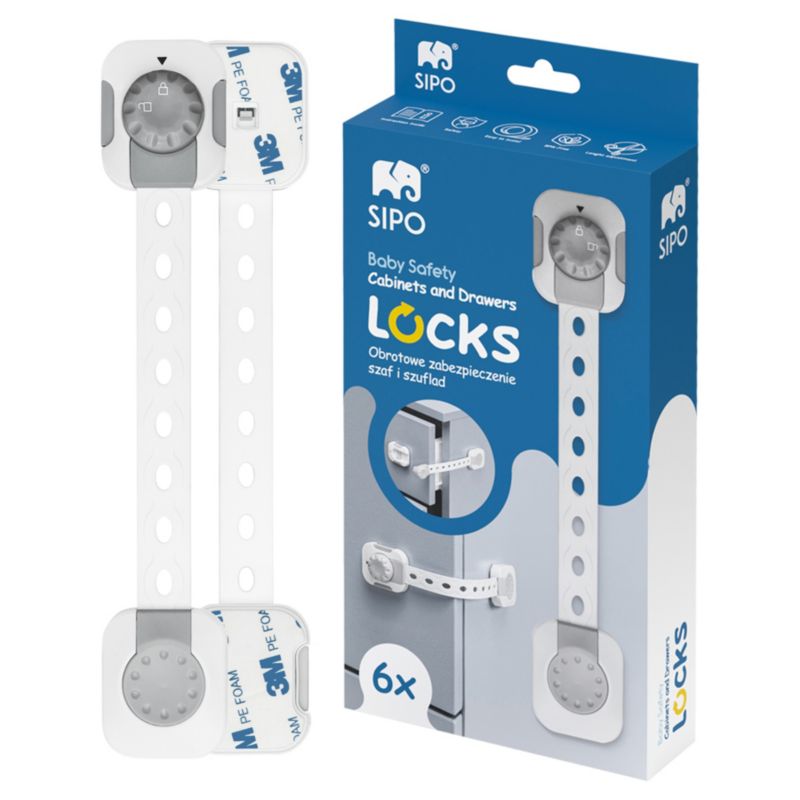Zabezpieczenia szaf i szuflad SIPO, funkcja smart lock, ABS, 6 szt.