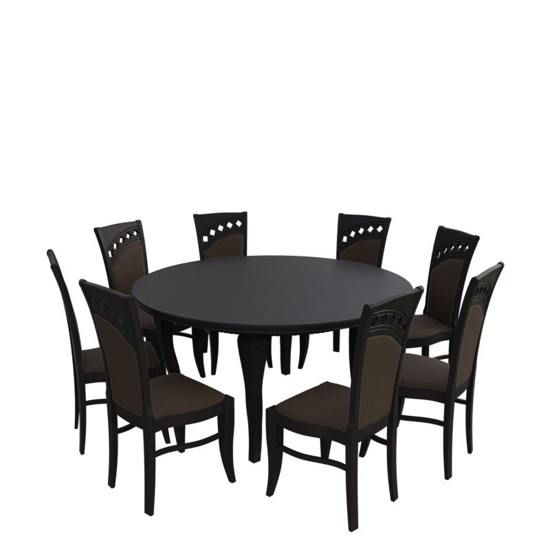 Zestaw RO31 MIRJAN 24 Stół rozkładany S27 150x150/200 + 8 krzeseł K49 wenge + gorzka czekolada 1 kpl.