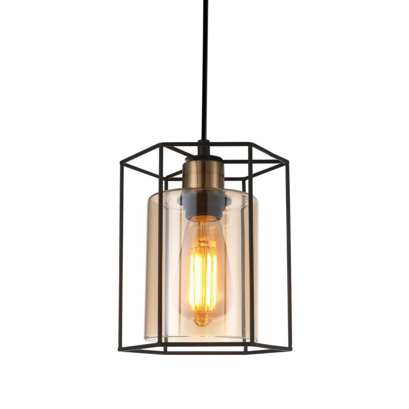 Lampa sufitowa wisząca Italux Kalula 7524 czarno-miedziana industrialna 1xE27 x 1 szt.