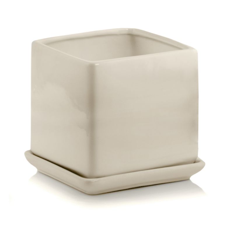 Doniczka z podstawką kwadratowa 14 cm kremowa