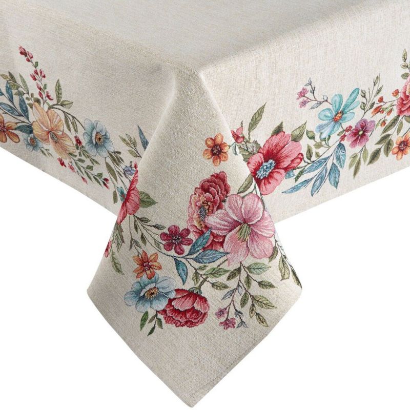 Obrus gobelinowy 1413/NAT Eurofirany 140x180 cm kwiaty dekoracyjny beżowy 1 szt.