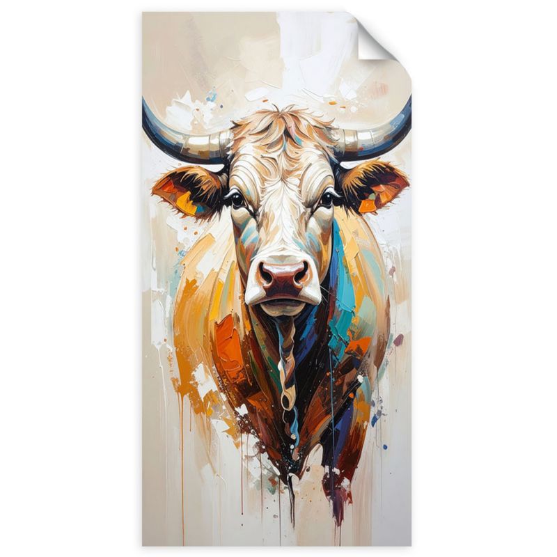 Plakaty samoprzylepne do salonu sypialni Feeby Kolorowa Krowa imitacja farby 60x120cm 1szt