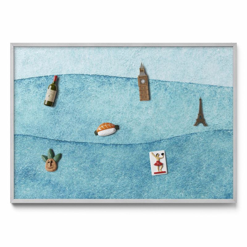 Tablica na magnesy Tulup 100x70 cm Akwarelowe błękitne fale w srebrnej ramie 1 szt.