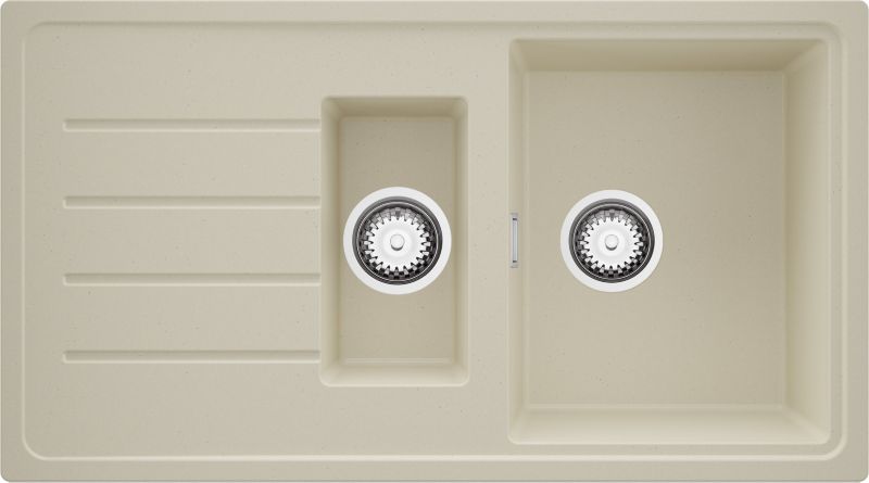 Zlewozmywak Kopenhaga Duo PRIMAGRAN Nablatowy 90x50cm do szafki od 60cm, Beżowy + Syfon, S006, 1 szt.