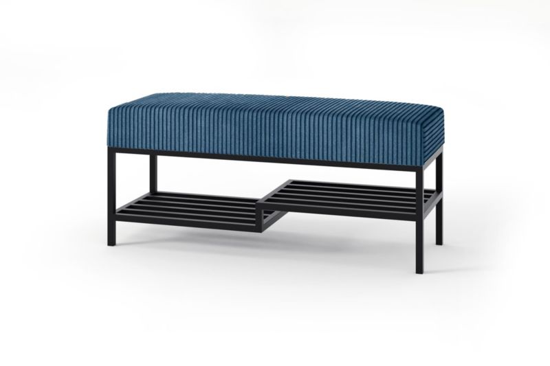 Ławka tapicerowana z półką Bettso Mello 100 cm w tkaninie poso na czarnym stelażu granatowy 1szt.