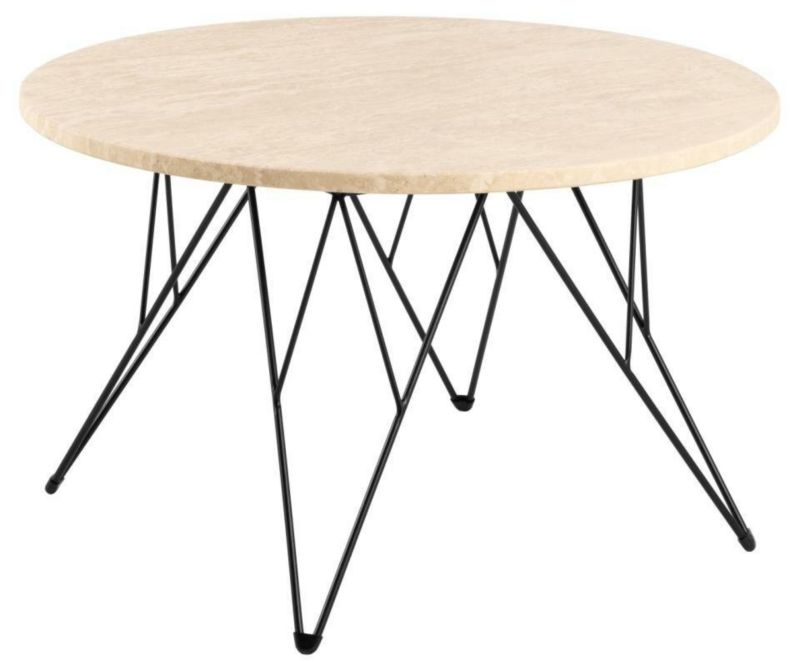 Stolik kawowy Prunus ACTONA stolik okrągły z trawertynu nowoczesny loftowy 80 cm do salonu 1 szt.