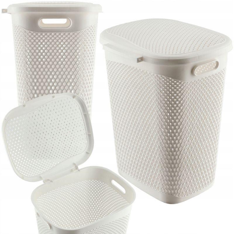 Kosz Na Pranie KADAX Bieliznę Z Pokrywą Pojemnik Duży 55L Biały 1 szt.