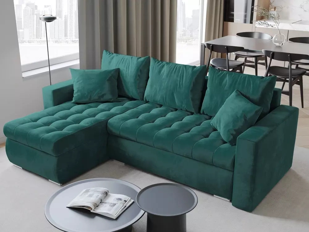 Nowoczesny narożnik butelkowa zieleń LUIS