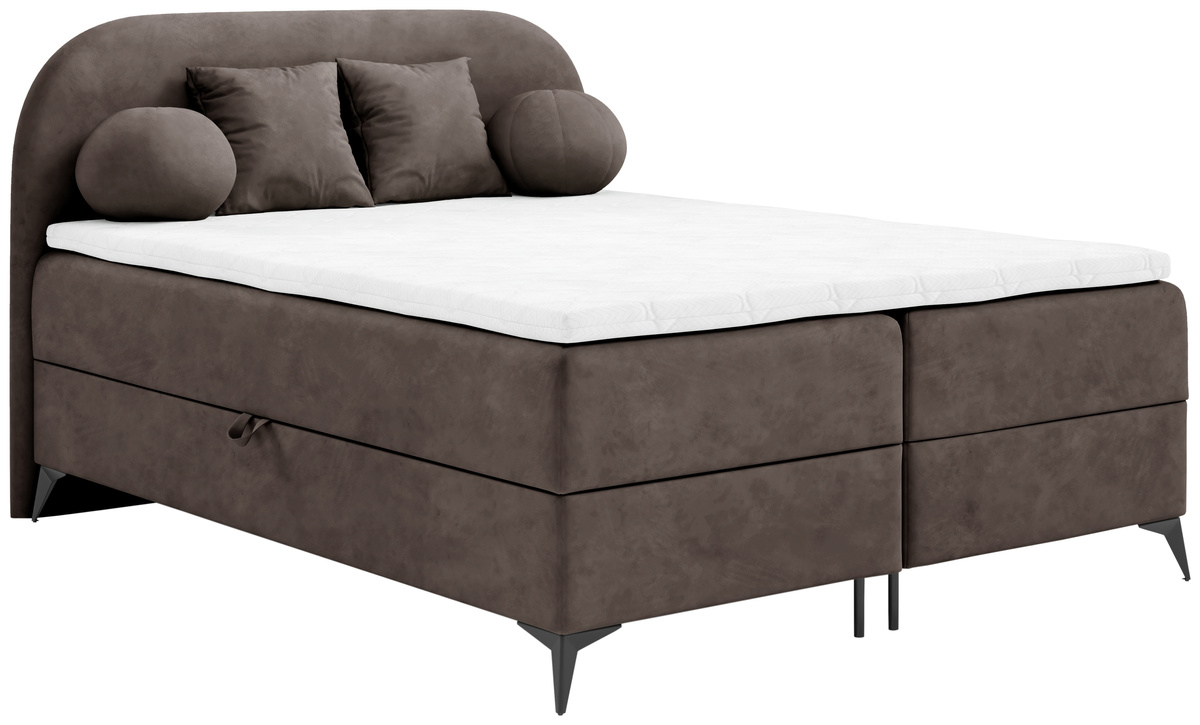 Tapicerowane łóżko kontynentalne 160x200 cm do sypialni z pojemnikiem SERENO