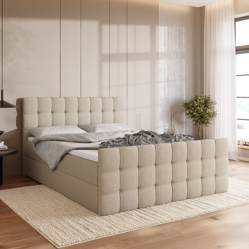 Beżowe łóżko kontynentalne 160x200 cm z pojemnikiem na pościel DETROIT DUO