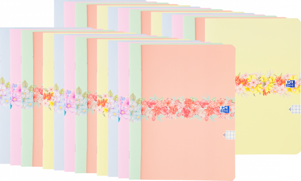 30x Zeszyt w kratkę Oxford Flowers, A5, miękka oprawa, 60 kartek, mix wzorów