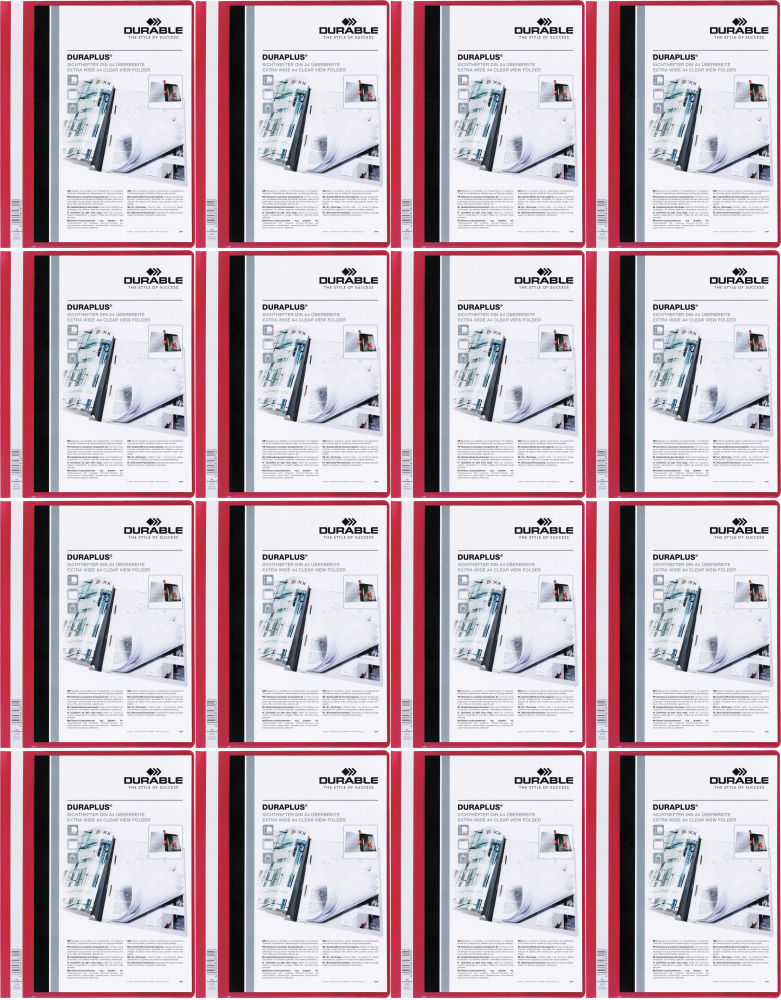 16x Skoroszyt plastikowy Duraplus Durable, A4, prezentacyjny, czerwony