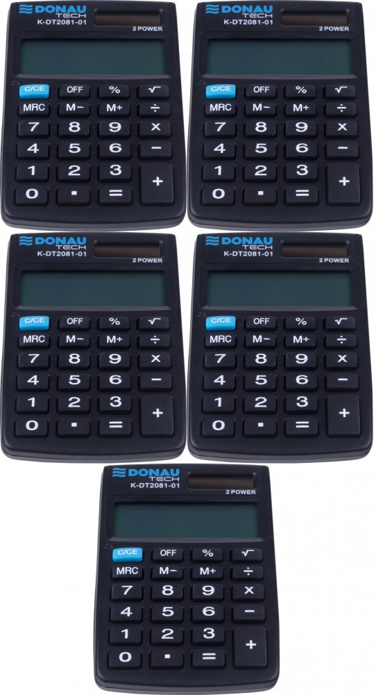 5x Mały kalkulator kieszonkowy Donau Tech, 8-cyfr, 90x60x11 mm, czarny