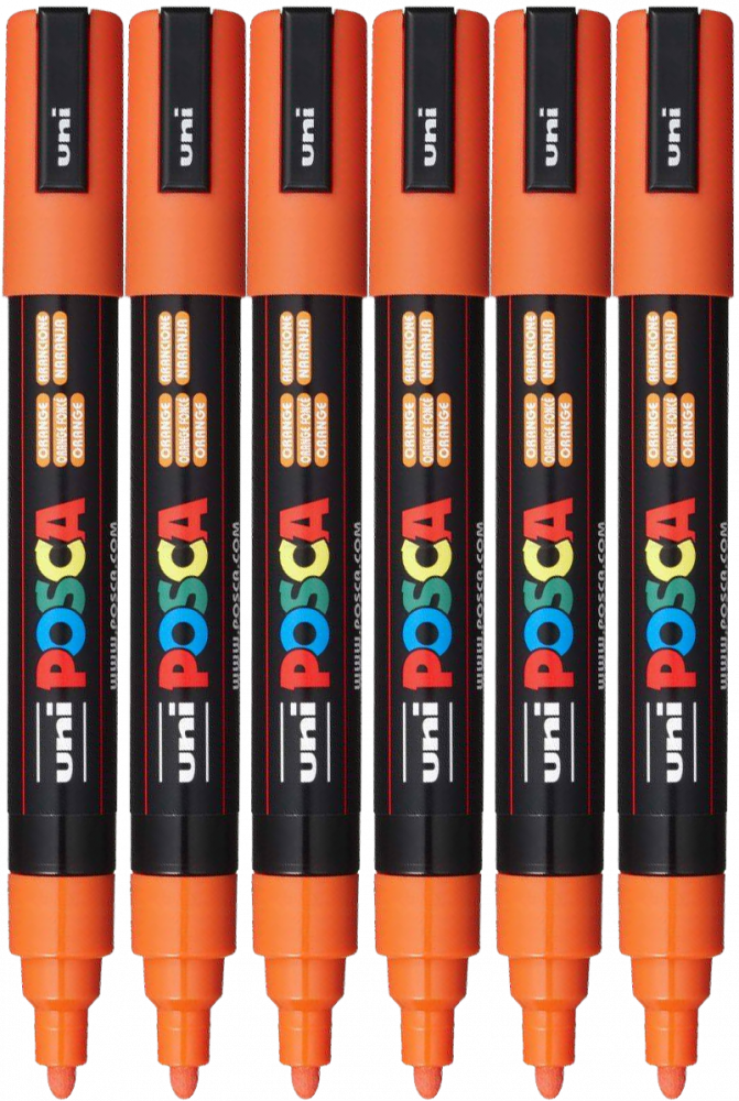 6x Marker Posca PC-5M, z farbą plakatową, okrągła, pomarańczowy