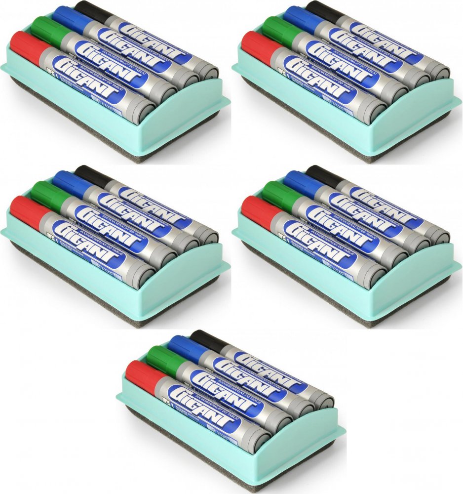 5x Marker suchościeralny Kamet Gigant, okrągła, 4 sztuki, 3mm, mix kolorów + gąbka