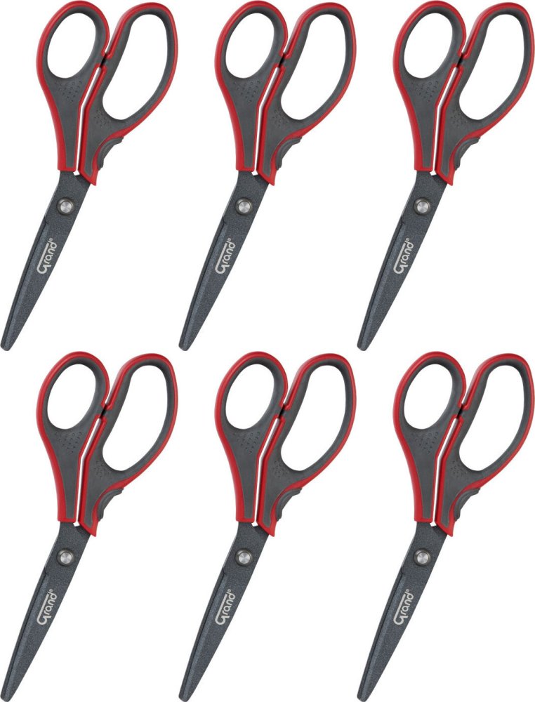 6x Nożyczki biurowe Grand GR-8825, teflonowe, 21cm, szaro-czerwony