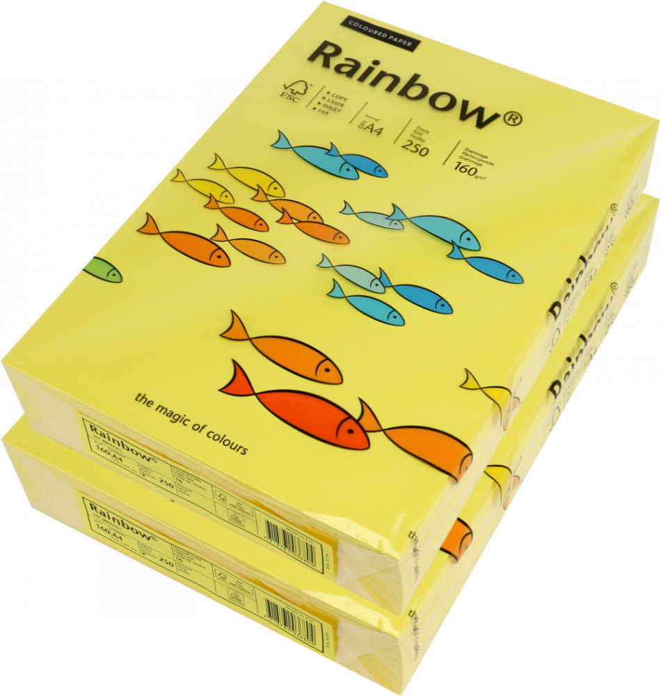 2x Papier ksero ekologiczny Rainbow, A4, 160g/m2, 250 arkuszy, żółty (R16)