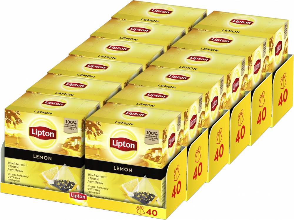 12x Herbata czarna w piramidkach Lipton, z cytryną z Hiszpanii, 20 sztuk x 1.7g