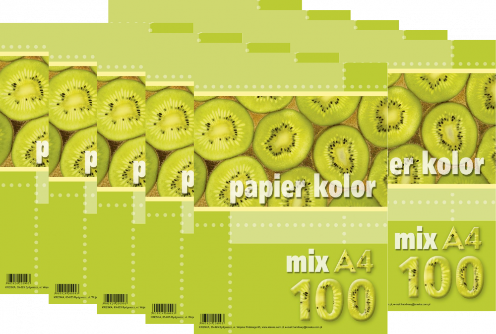 10x Papier kolorowy Kreska, A4, 100 kartek, mix kolorów