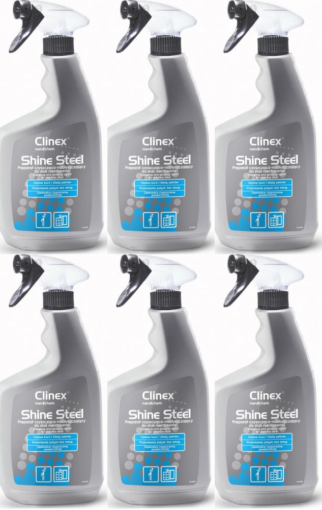 6x Preparat czyszcząco-nabłyszczający Clinex Shine Steel 77-628, do stali nierdzewnej, 650ml