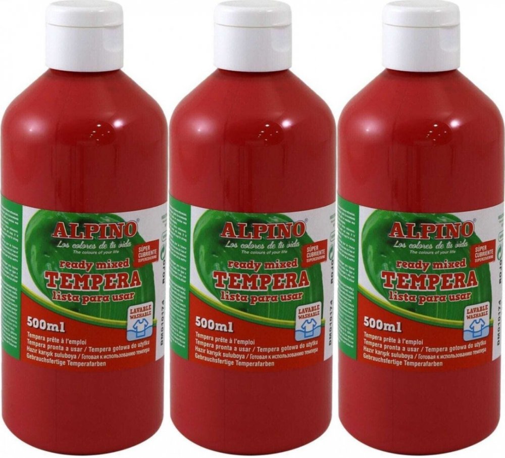 3x Farba plakatowa Alpino, w butelce, 500ml, czerwony