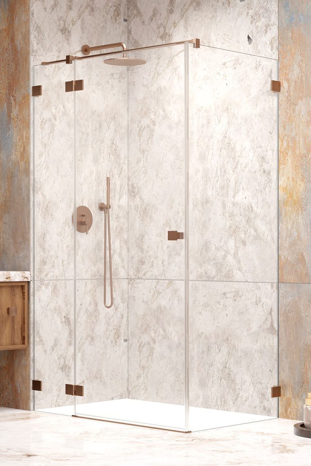 Radaway Essenza Pro Brushed Copper KDJ drzwi prysznicowe 120 cm lewe miedź szczotkowana/szkło przezroczyste 10097120-93-01L